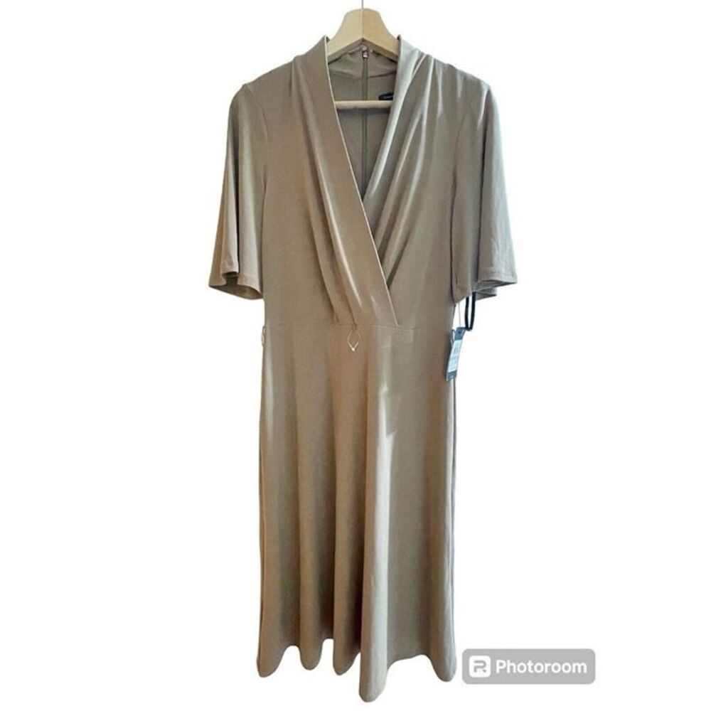 Tommy Hilfiger Maxi Cocktail Dress Khaki Brown 3/4 Sleeve V Neck Size 6 NWT